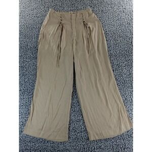 HYFVE Women's Lace-Up Front Wide Leg Pants Tan Beige Size Large Lightweight High